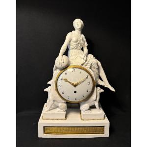 Louis XVI Allegorical Clock In Biscuit "uranie" 18th Century Period 