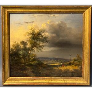 French Romantic School Around 1820 - Landscape Animated With Characters Hsp