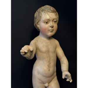 Polychrome Carved Wooden Child - France 17th Century - H42