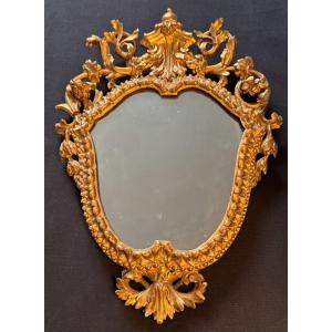 Gilded Wood Shield Mirror, Italy, 18th Century, H 44 