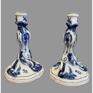 Pair Of Meissen Porcelain Candlesticks - Onion