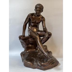 Bronze Sculpture "seated Hermes" Or "mercury At Rest" Barbedienne