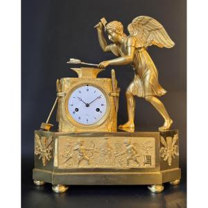 Empire Clock "blacksmith Love" Gilded Bronze Cupid