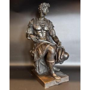 Large Bronze Sculpture, Giuliano De' Medici 19th Century (michelangelo) 51 Cm.