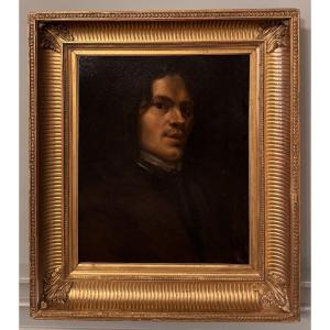 Portrait Of A Young Man In Chiaroscuro - Oil On Canvas, 19th Century