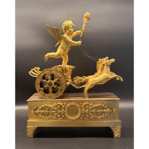 Empire Clock "chariot Of Love" In Gilt Bronze - Cupid