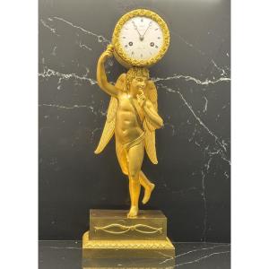 Empire Clock ''l'amour En Silence'' Gilt Bronze By Ledure & Hemon - Cupid