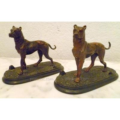 Pair Brozes Guard Dogs From Nineteenth