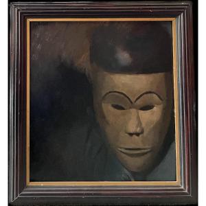 Jules Pollet (1870-1941) - Cubism, Asian Mask, Circa 1915 - Oil On Copper