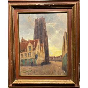 French School Circa 1900 - Belgium, The Malines Cathedral - Beguinage