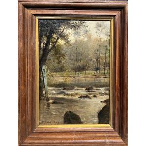 Ernest Joseph Laurent (1859-1929) - Impressionist Landscape At The River And At The Pole, 1885