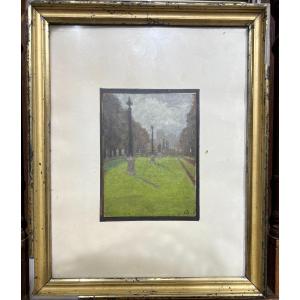French School Circa 1900 - Parisian Garden, Monogram A
