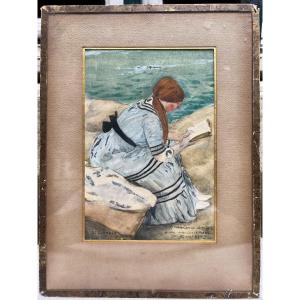 20th Century French School - Saint Guénolé, Elegant Reading, 1912