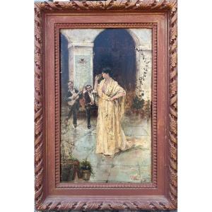 19th Century Spanish School Dancer And Guitarists, 1887 Rome Flamenco