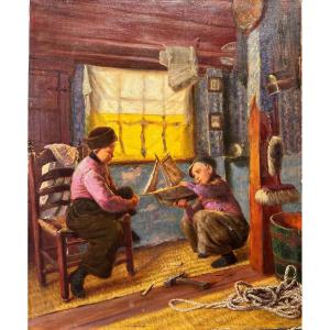 Max Kahn (1857-1939) - Dutch Children Building Their Toy Boat, 1891