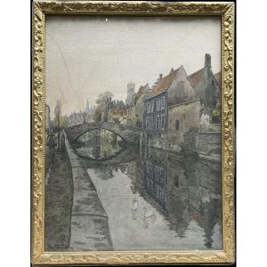 Jules Louis Berteault (xix - Died In 1916) - Bruges, Le Quai Vert, 1908