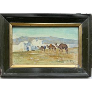 Gustave Max Stevens (1871-1946) - Paysage Orientalistes Aux Dromadaires, Circa 1900