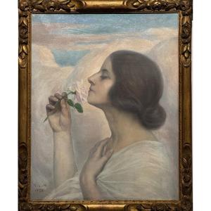 Raymond Lotthe (1867 - 1938) - Young Woman At The Rose, 1924