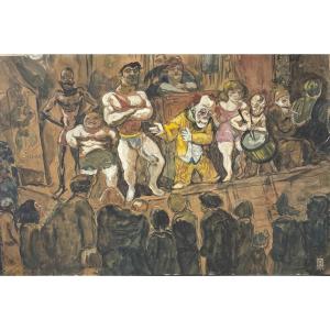 French School Of The Early 20th Century - Funfair, The Wrestlers, 1909 - Monogram Ww