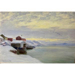Johannes Martin Grimelund (1842-1917) First Snows, Swedish Coast, 1893