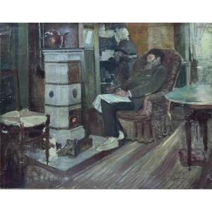Pierre Georges Jeanniot (1848-1934) - Interior, Resting By The Stove, Circa 1890