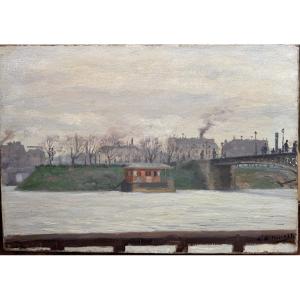 Anatole Eugène Hillairet (1880-1928) - On The Seine, Animated Parisian View, 1898