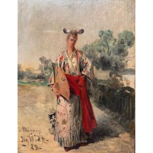 Henry John Lewis Walker d'Acosta (1883-1889) - Woman In Kimono With Cat, 1883