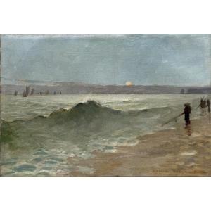 William De Leftwich Dodge (1867–1935) Fisherwomen At Rising Tide, Normandy, 1887