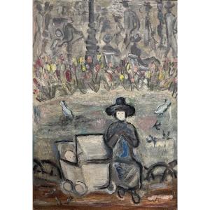 Evelyne Dufau (? - 1937) - The Nurse In The Park, Circa 1920