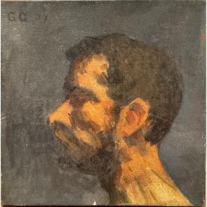 French School - Portrait Of A Man In Profile, Monogram Gg, 1907