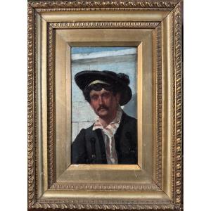 Franck Holl (1845-1888) - Portrait Of A Man With A Hat (attributed)
