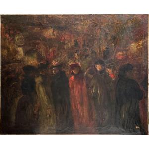 Attributed To George Bottini (1874-1907) - Lively Paris In The Evening, Circa 1900