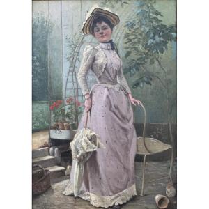 French Impressionist School - Elegant At La Serre, 1891 - Signed