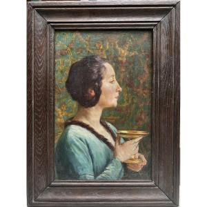Eugène Deully (1860-1933) - Woman In Profile With A Chalice, Circa 1890