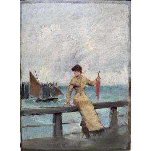 Alfred Stevens (1823-1906) Attributed To - Elegant Woman With Parasol, Circa 1870