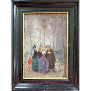 French Impressionist School - Elegant Girls And Child In The Garden, Circa 1890
