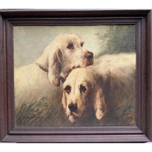 Jules Chardigny (1842-1892)- Double Portrait Of Dogs - Griffons Vendéens