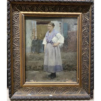 French Naturalist School - In The Farmyard, Monogram Af To Identify - 1884