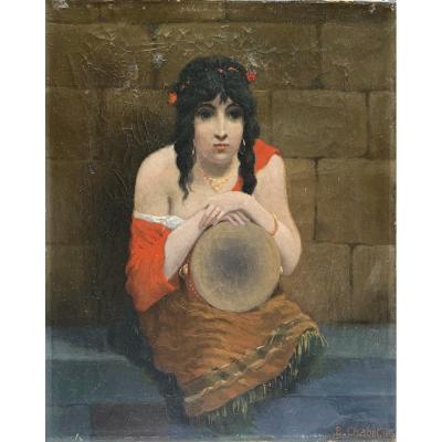 E. Chabot (xix-xxème) - La Bohémienne Au Tambourin, 1913