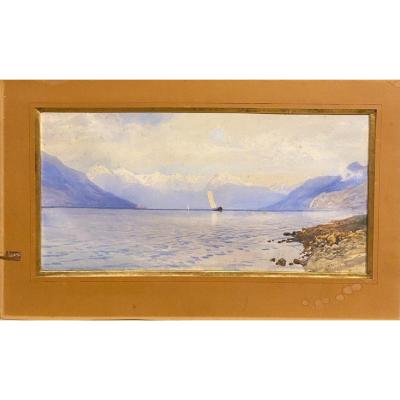 Ainslie H Bean (circa 1850-1900) - Lacustrine Landscape At The Sailboat, 1901