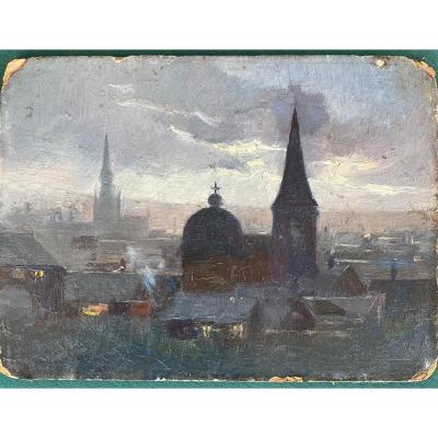 Belgian School - View Of The Roofs Of Liège, 1899 - Signed On The Back
