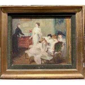 French Or English School - Elegantes Au Salon, Circa 1900 - 1910 - Jaw?