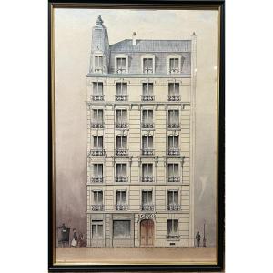 French School Around 1880 - Haussmann Facade