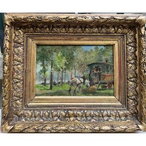 French Post Impressionist School Circa 1910 - Fairground Or Circus, In Front Of The Gypsy Caravan