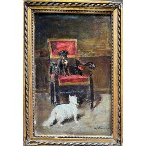 Auguste Vimar (1851-1916) - Between Cat And Dogs, Circa 1890