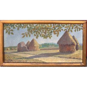 Eugène Verdevoye (1856-1926) - Landscape With Haystacks, Circa 1920