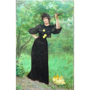 French School Around 1900 - Woman In The Forest. Art Nouveau