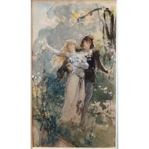  " Idylle Champêtre" aquarelle XIX