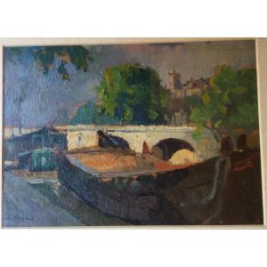 Louis Azéma, Oil On Cardboard, "view Of Béziers" Twentieth