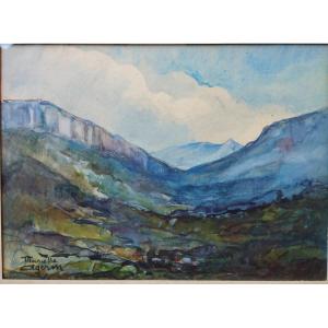 Marcelle Ogeron Watercolor Landscape Of The Alps
